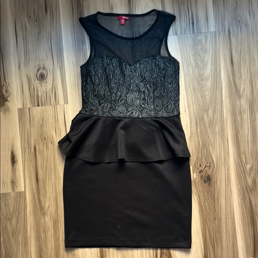 BONGO Black and Silver Peplum Sheath Mini Dress